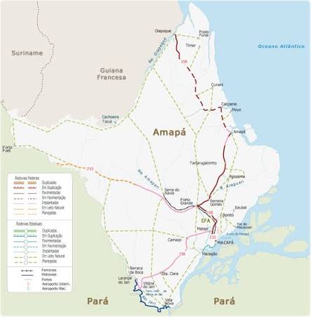 Mapa do estado do Amapá com seus 16 municípios
